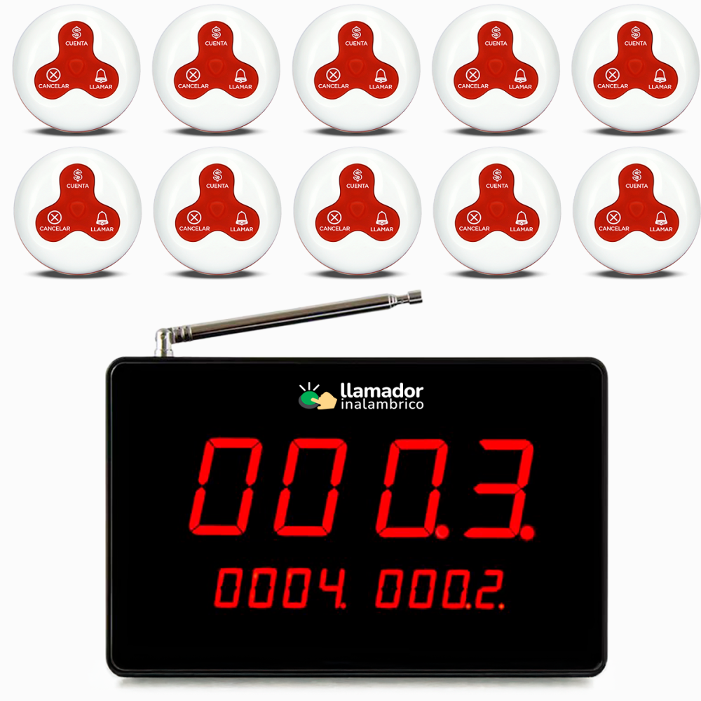 10 Llamadores De Mozos + 1 Display Receptor Restaurantes
