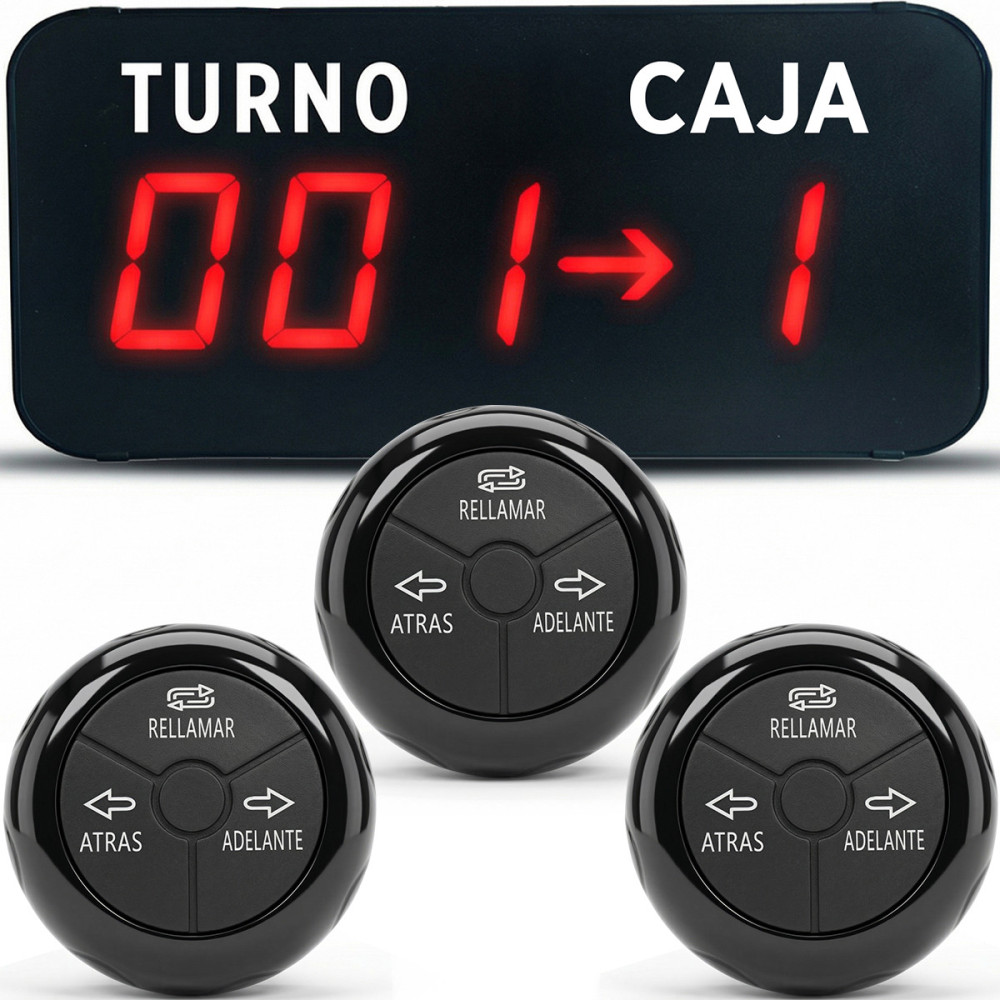 Kit Turnero Electrónico + 3 Pulsadores Inalámbricos Premium