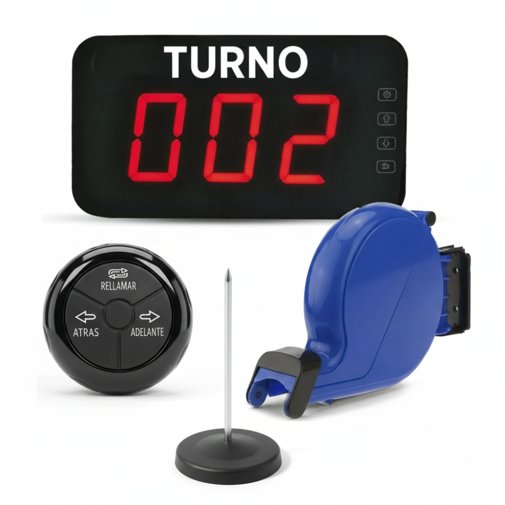 Display Turno Digital + Expendedor Azul + Pulsador + Pinche