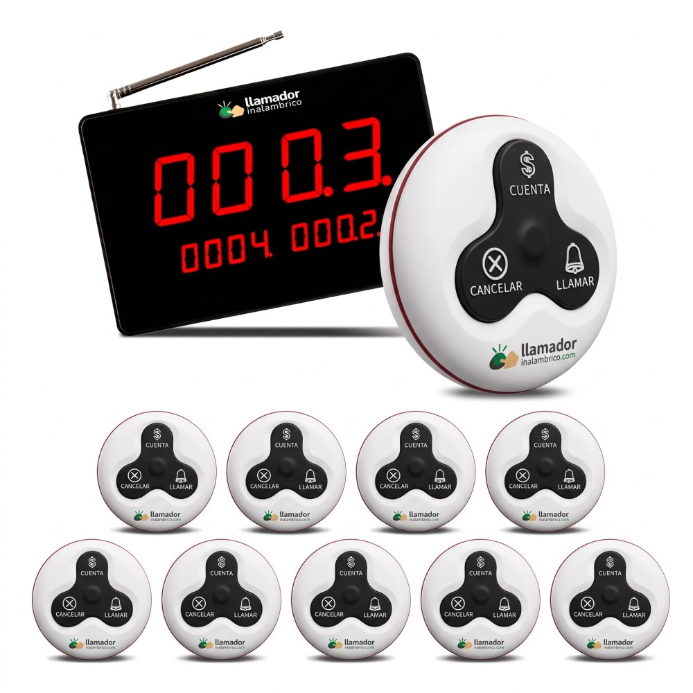 10 Llamadores De Mozos + 1 Display Receptor Restaurantes